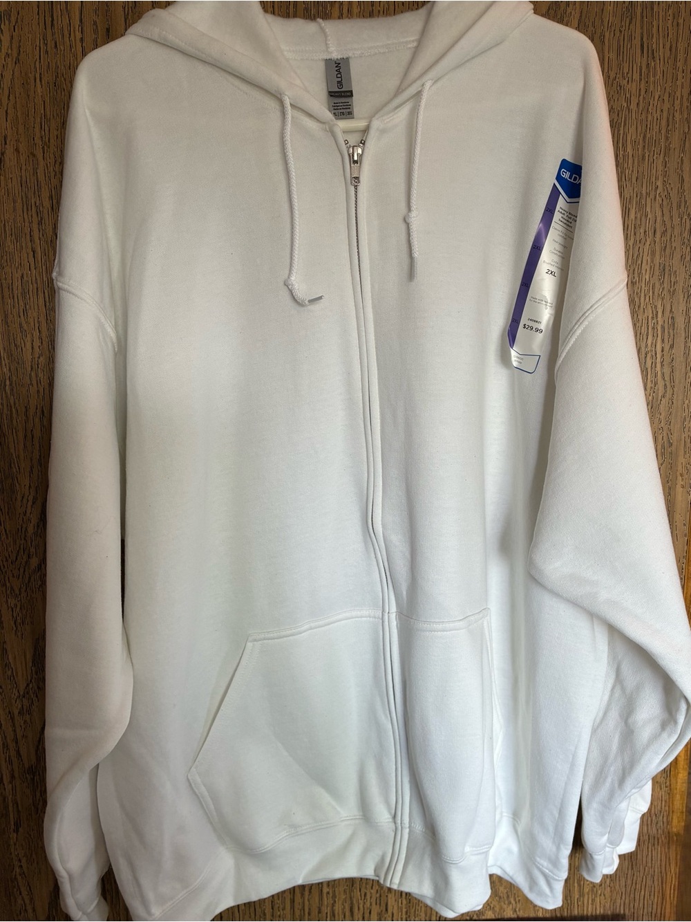 Gildan White Full-Zip Hoodie Jacket with Drawstring Hood
